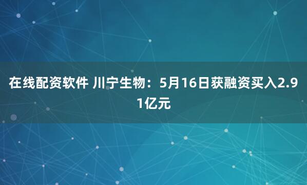 在线配资软件 川宁生物：5月16日获融资买入2.91亿元